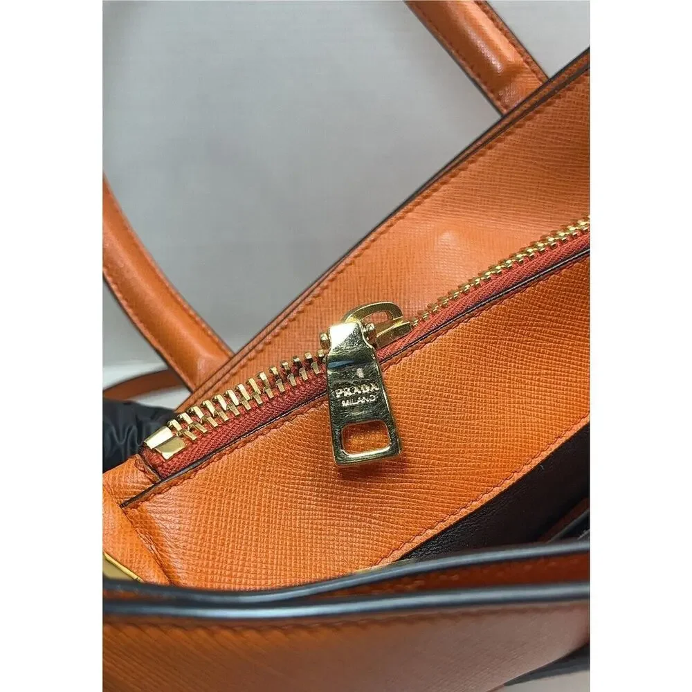 Prada Womens Orange Saffiano Leather Triple Pocket Convertible Tote Bag 13x10 In - Picture 5 of 16